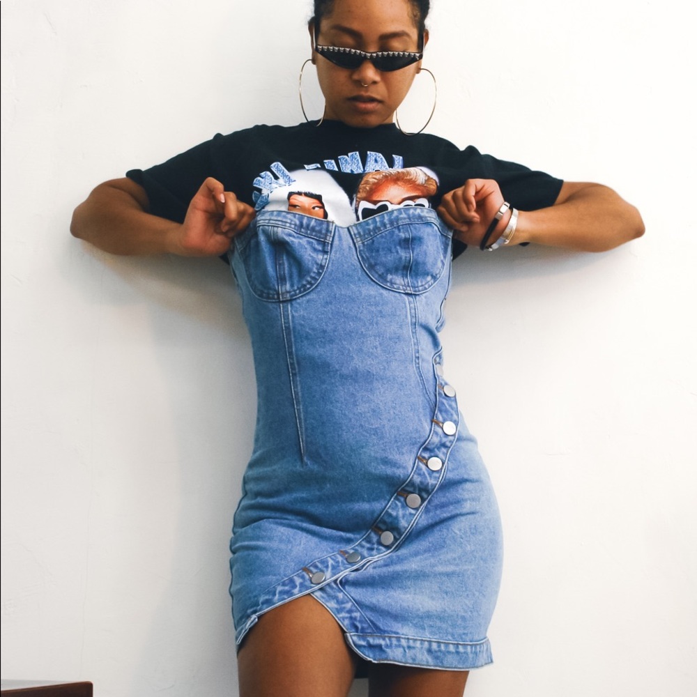 Tobi Denim Button-Up Corset Dress - XS